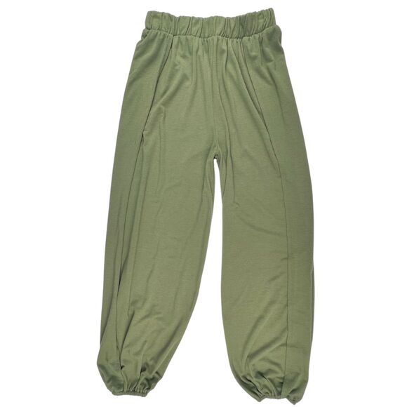 Zenana Pants Medium Olive Green Side Slit Wide Leg Relaxed Knit Jogger Pants - Picture 8 of 12